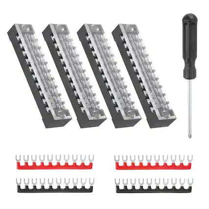 Front. Unique Bargains - Screw Terminal Block 10 Positions, Dual Row, 600V 15A, with Screwdriver & Terminals, 4 Sets - Black.