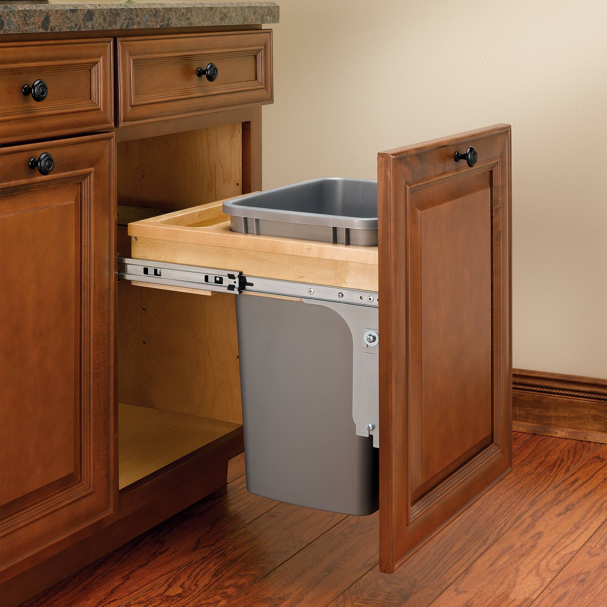 Alt View 5. Rev-A-Shelf - Rev-A-Shelf Single Pullout Trash Can, Reduced Depth, 35 qt., 4WCTM-1816DM-1 - Light Brown.