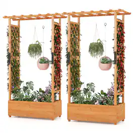 Gymax - 2PCS Raised Garden Bed Vertical Plant Container for Vine Climbing Plant Flower - Orange