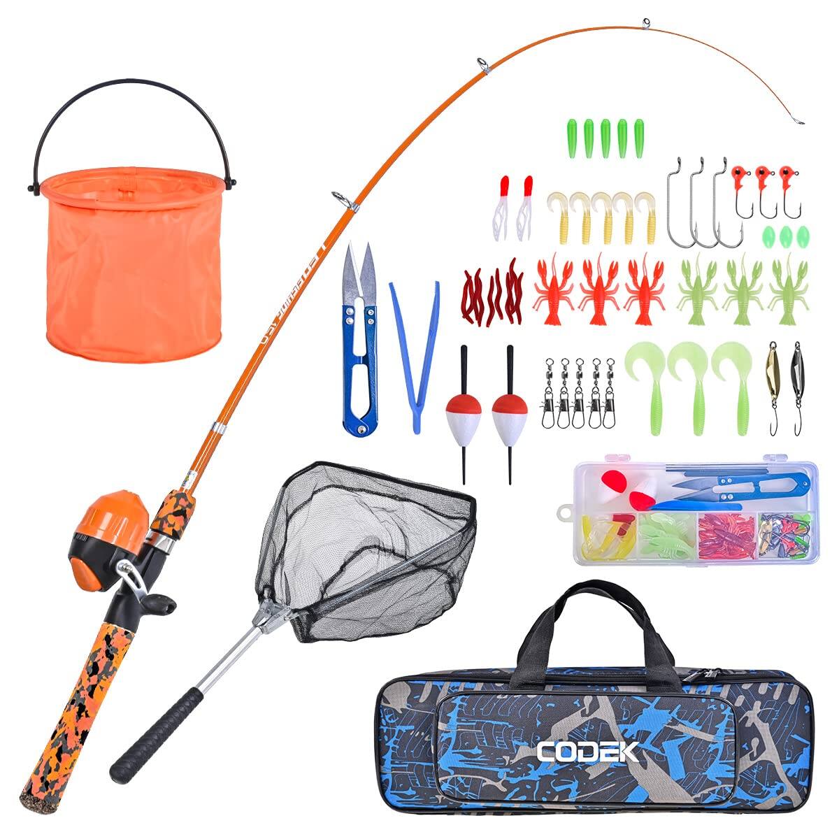 Front. NICHOLAS KLEIN - Fishing Pole Set With Full Starter Kits 2 Portable Telescopic Rod And Spincast Reel Cambos - Orange.