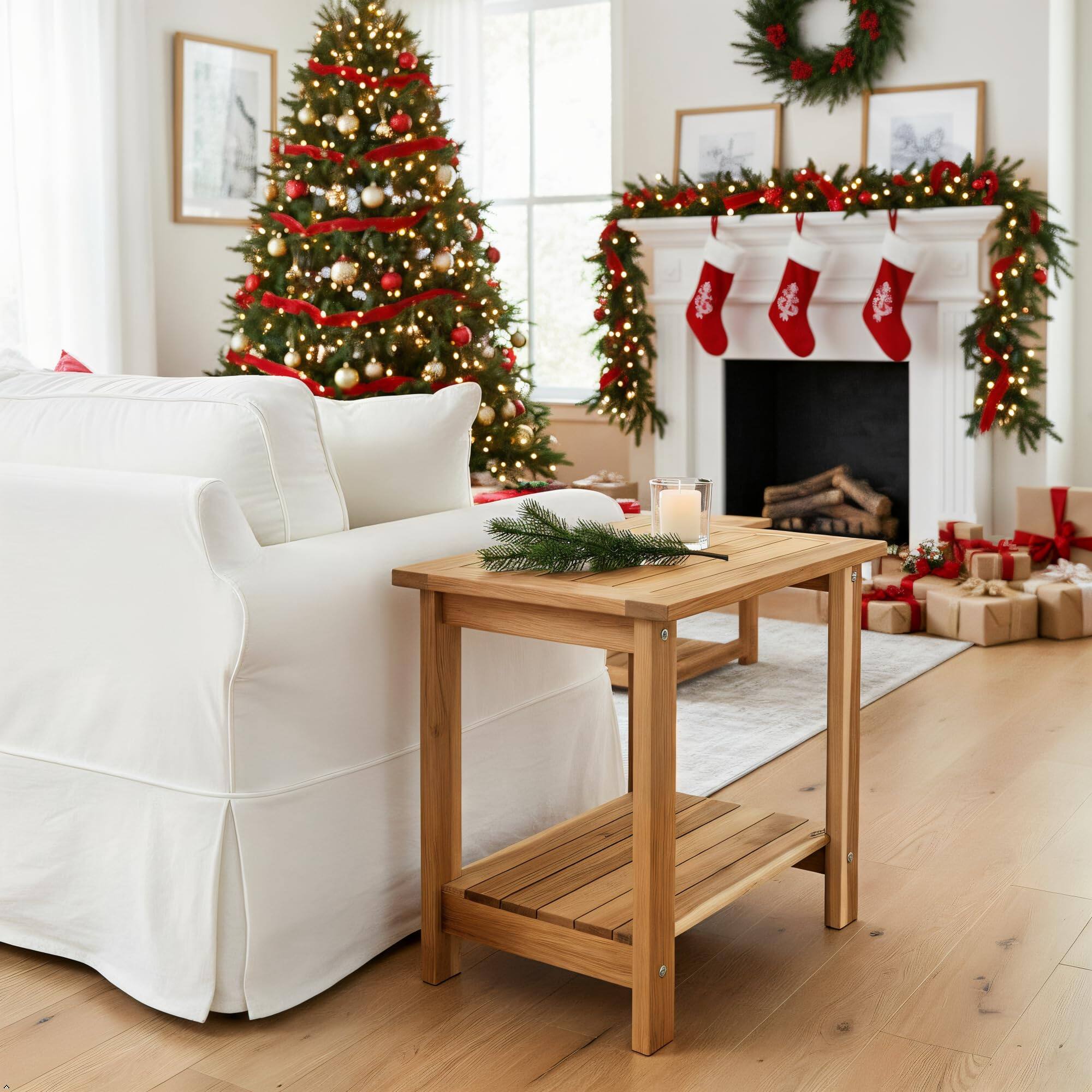 Alt View 1. PO3TICJUNKI3 - Double Adirondack Side Table Weather-resistant Rectangular End For Patio Garden Lawn And Living Room Ideal ... - Light Natural.