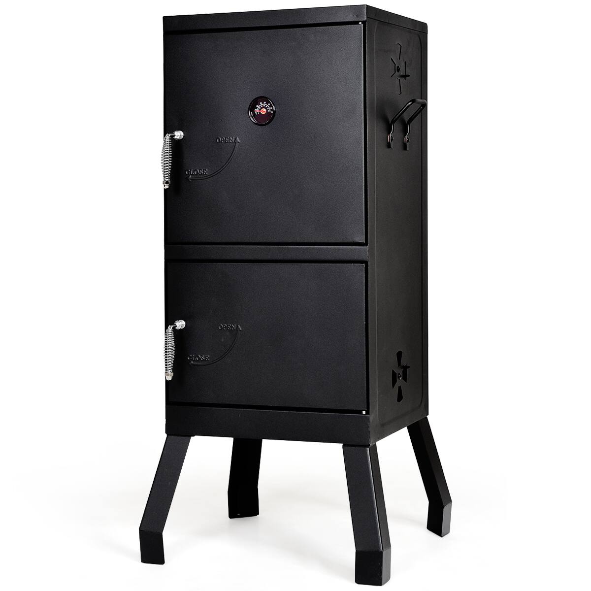 Costway - Vertical Charcoal Smoker BBQ Barbecue Grill w/ Temperature Gauge Outdoor - Black