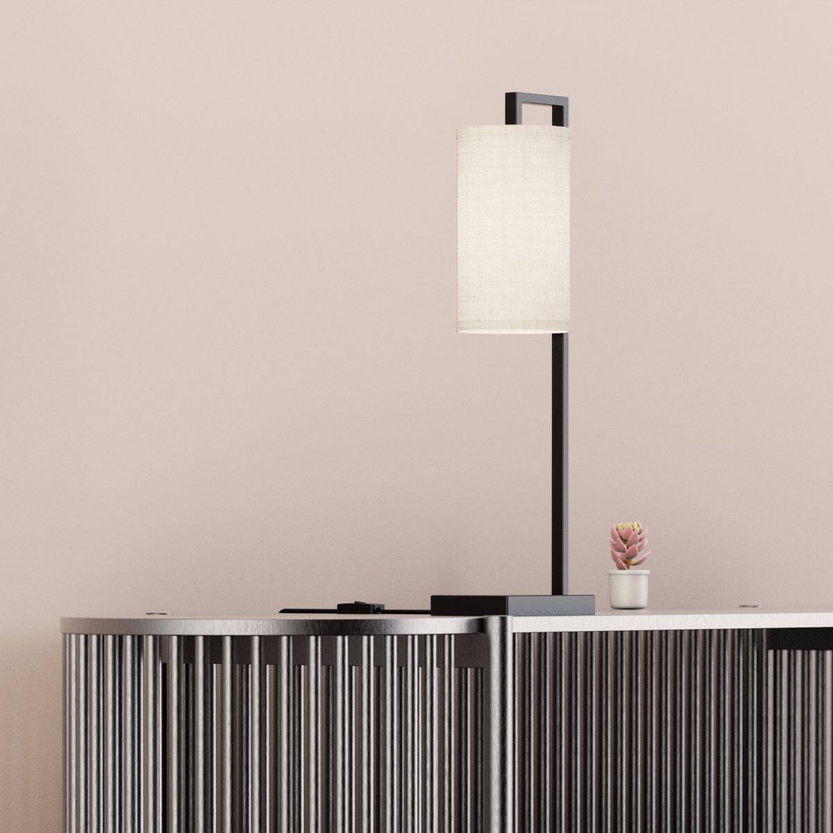 Alt View 1. Infibrite - Rectangular Frame 25 Inch Table Lamp with Cylinder Shade, E26 Bulb Compatible - White.