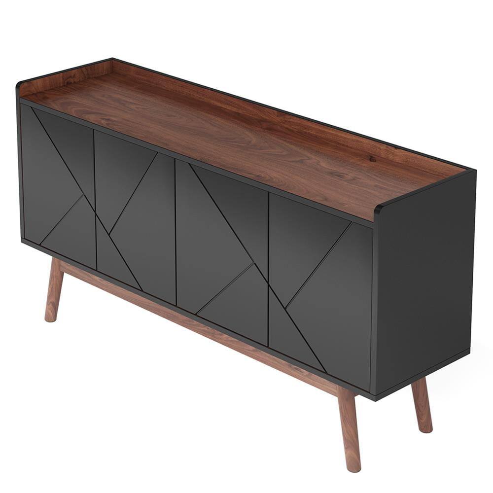 Alt View 1. Kadyn - Kadyn Sideboard Buffet Cabinet,Kitchen Storage Cabinet 55", Wood Credenza Kitchen Cabinet with Doors,Black - Black.