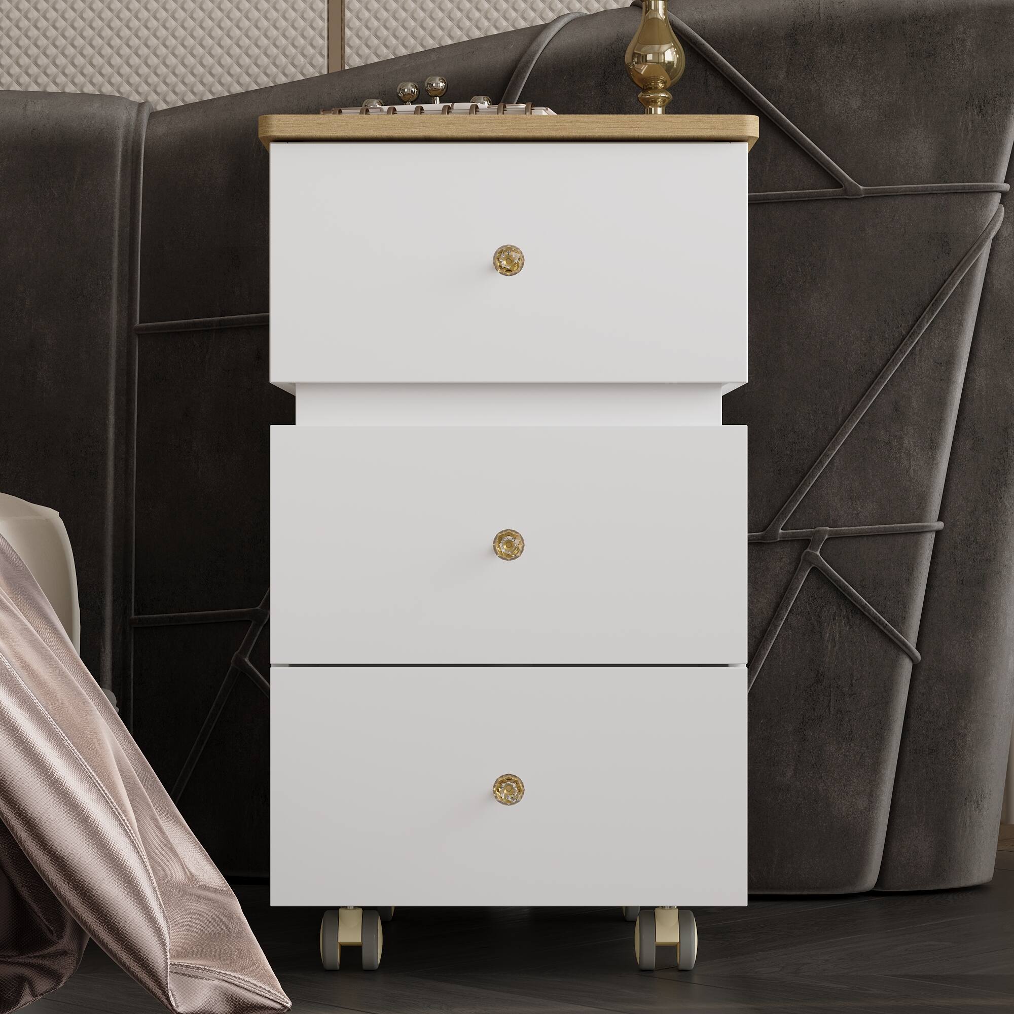 Angle. Famapy - Smart Lift-Top Vanity Desk with Lights & Storage, Nightstand Makeup Table, Vortex Flush Comfort Upgrade - White.