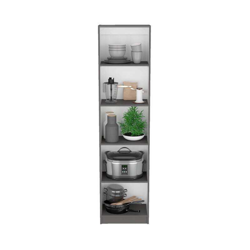 Alt View 1. HTUTWOO - Bookcase with 5-Tier Shelves and Slim Design -Particle Board 71" Tall Narrow Bookshelf,Vertical Storage Shelf for Office - Matt Gray+White.