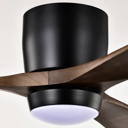 Alt View 6. LUCKY ONE - 52" Flush Mount Ceiling Fan with Light Remote 6-Speed Wood Blades - Matte Black.