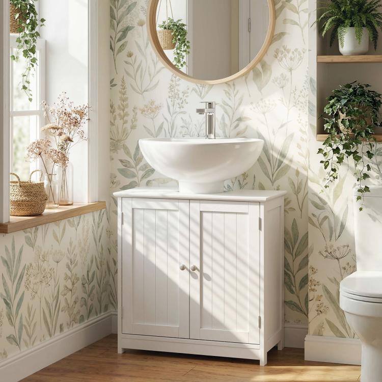 Alt View 2. PULUZ - Pedestal Sink Storage Cabinet, Bathroom Sink Cabinet with U-Shape Cut-Out and Adjustable Shelf - White.