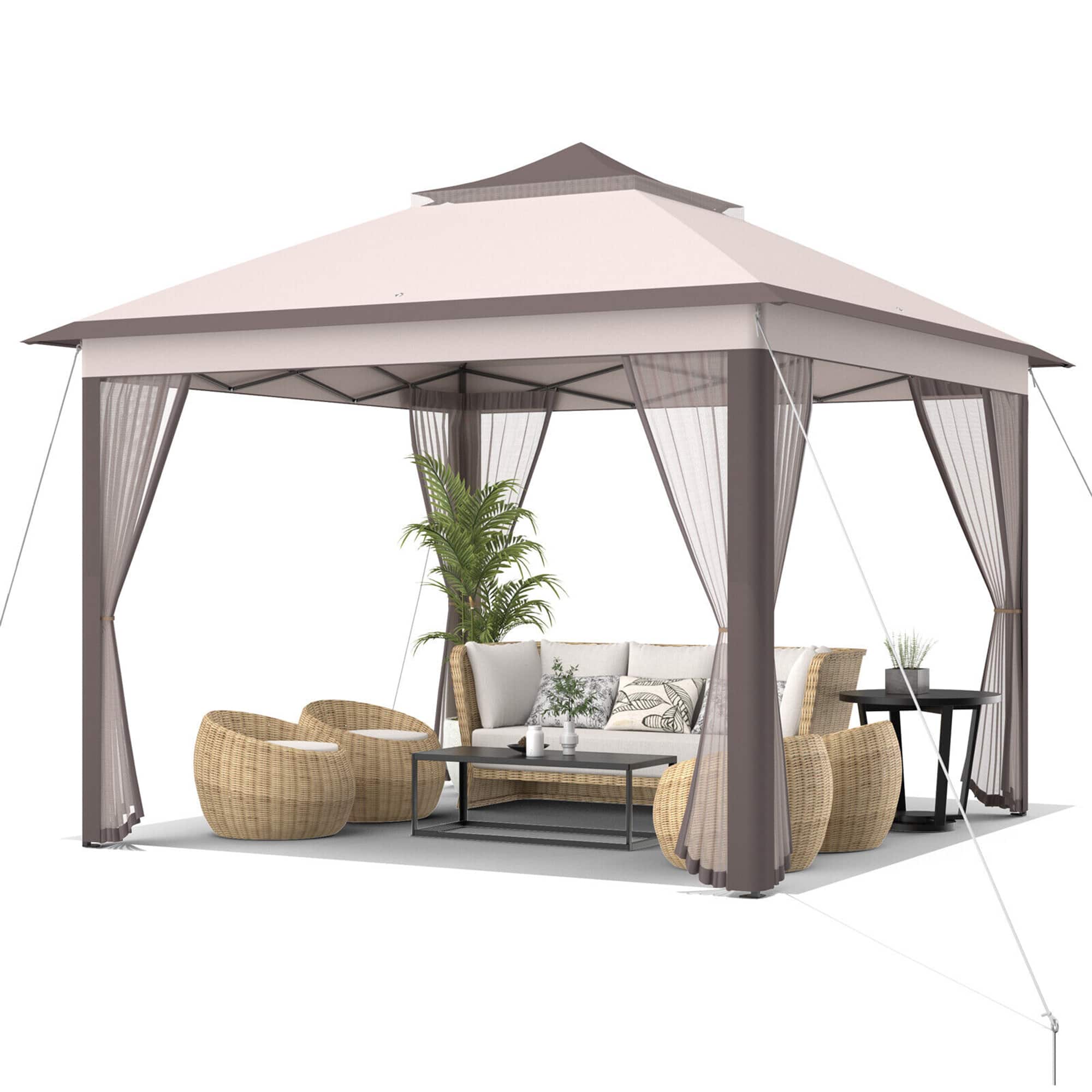 Gymax - 11 x 11 ft Pop up Gazebo 2-Tier Patio Canopy Tent Shelter w/ Carrying Bag - Beige price history on PriceWatchPro