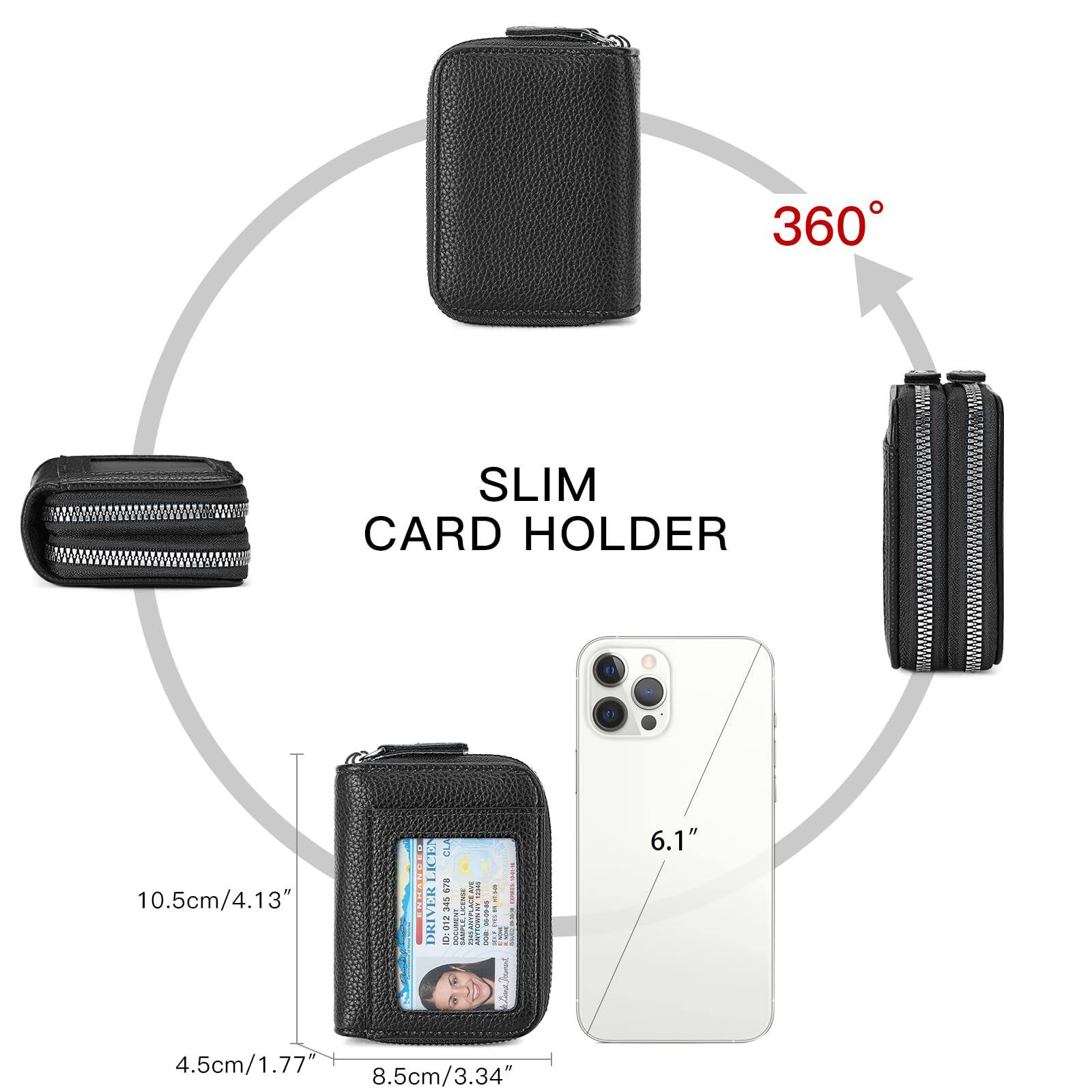 Alt View 2. Jadie Link - Credit Card Holder Wallet Rfid Blocking Leather Small Women Double Zipper Window Card Holder credit card wallet made - A-Black.