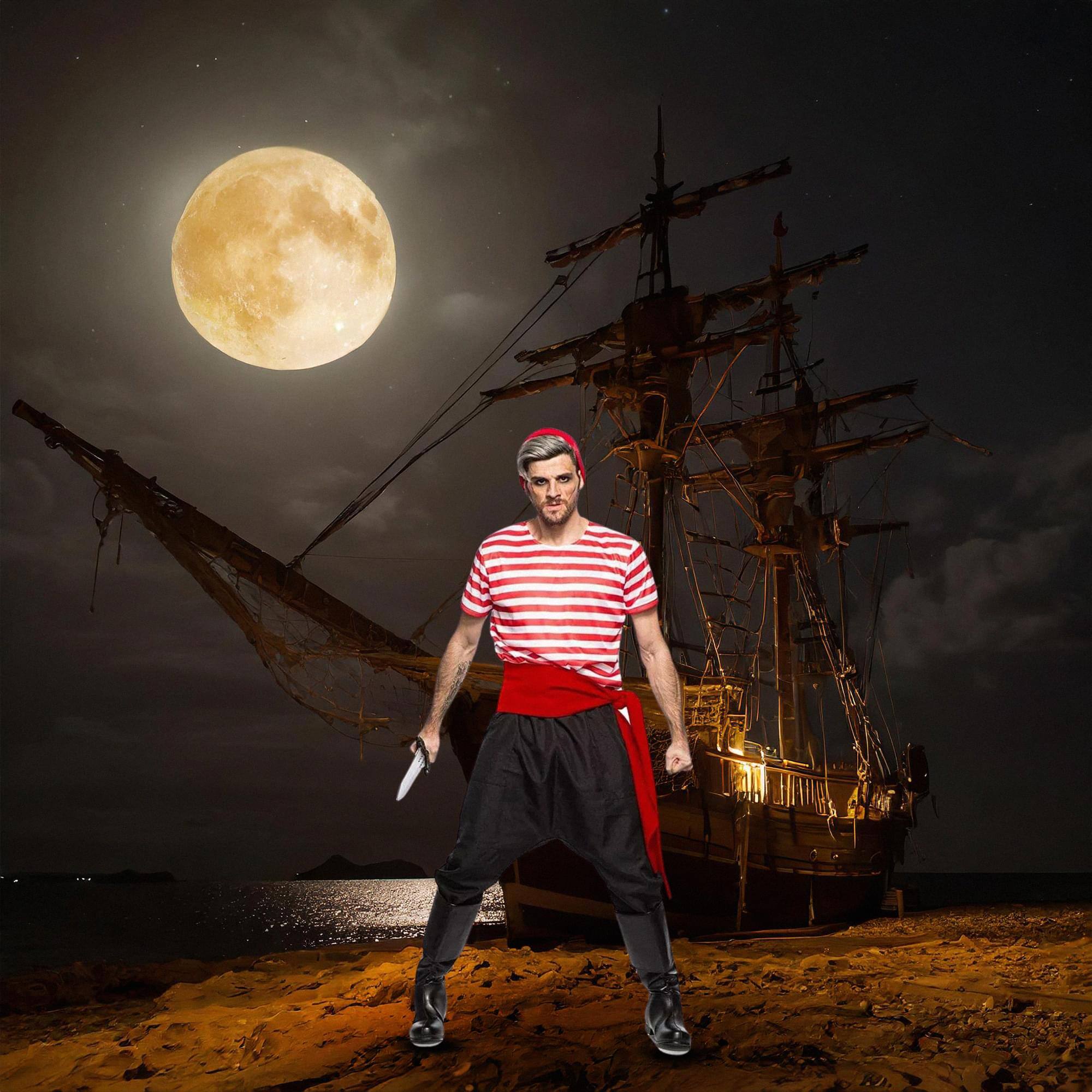 Alt View 10. Seeing Red - Pirate Crew Member Adult Costume - Medium - Red.