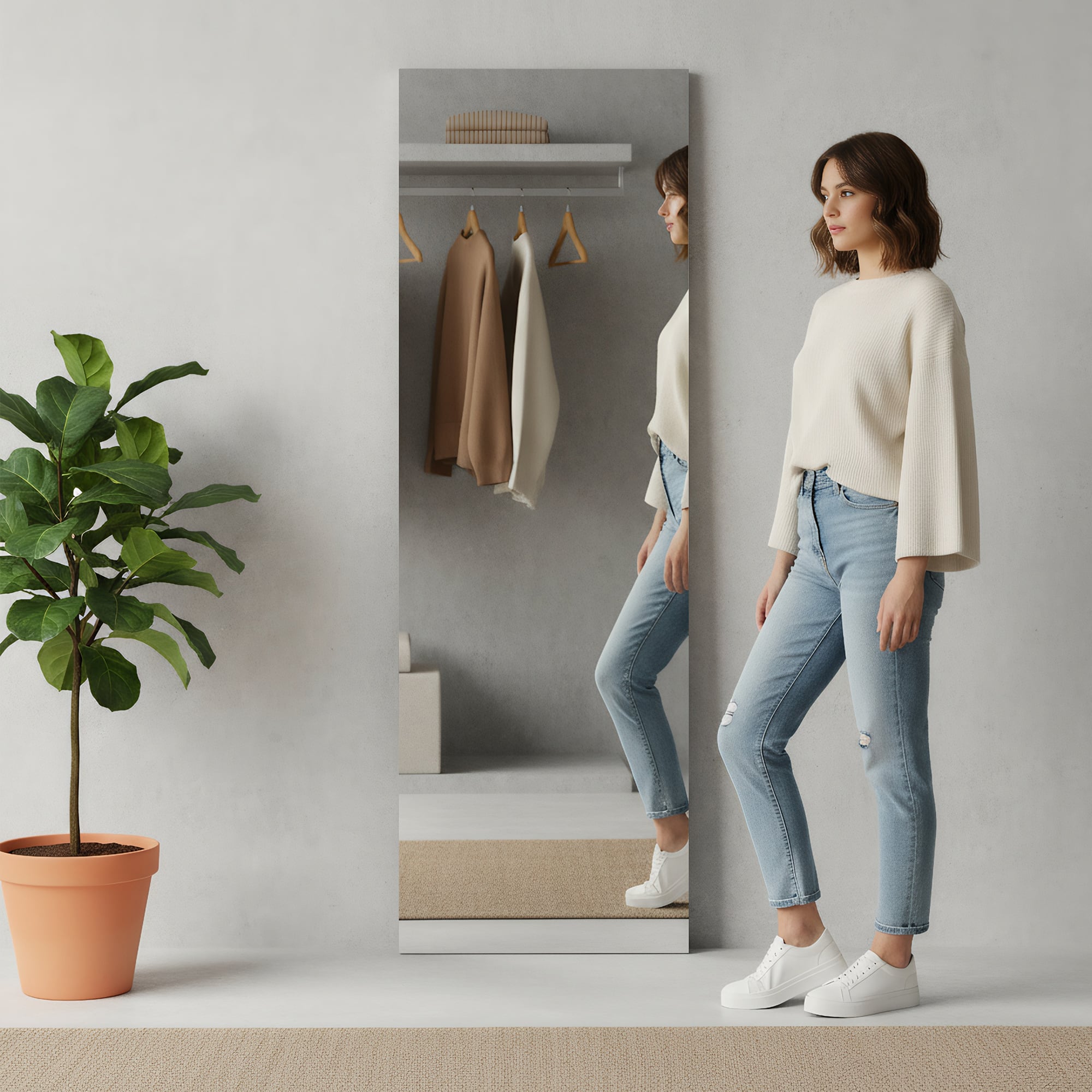 Spaco - 58 x 18 Rectangle Frameless Anti Full-Length Tempered Mirror with Aluminum Back Frame - Black