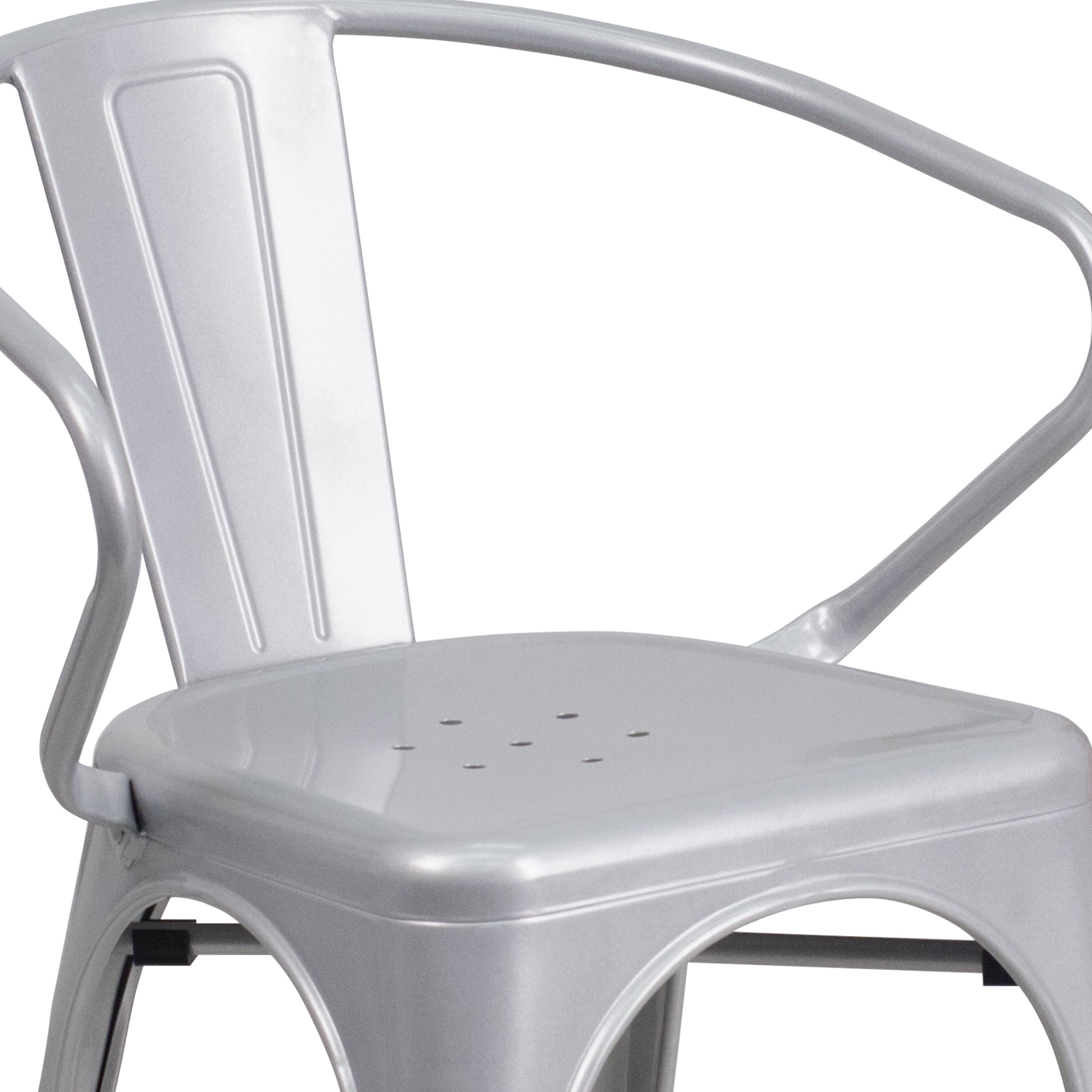 Alt View 8. Emma + Oliver - Commercial Grade Colorful Metal Indoor-Outdoor Chair with Arms - Silver.