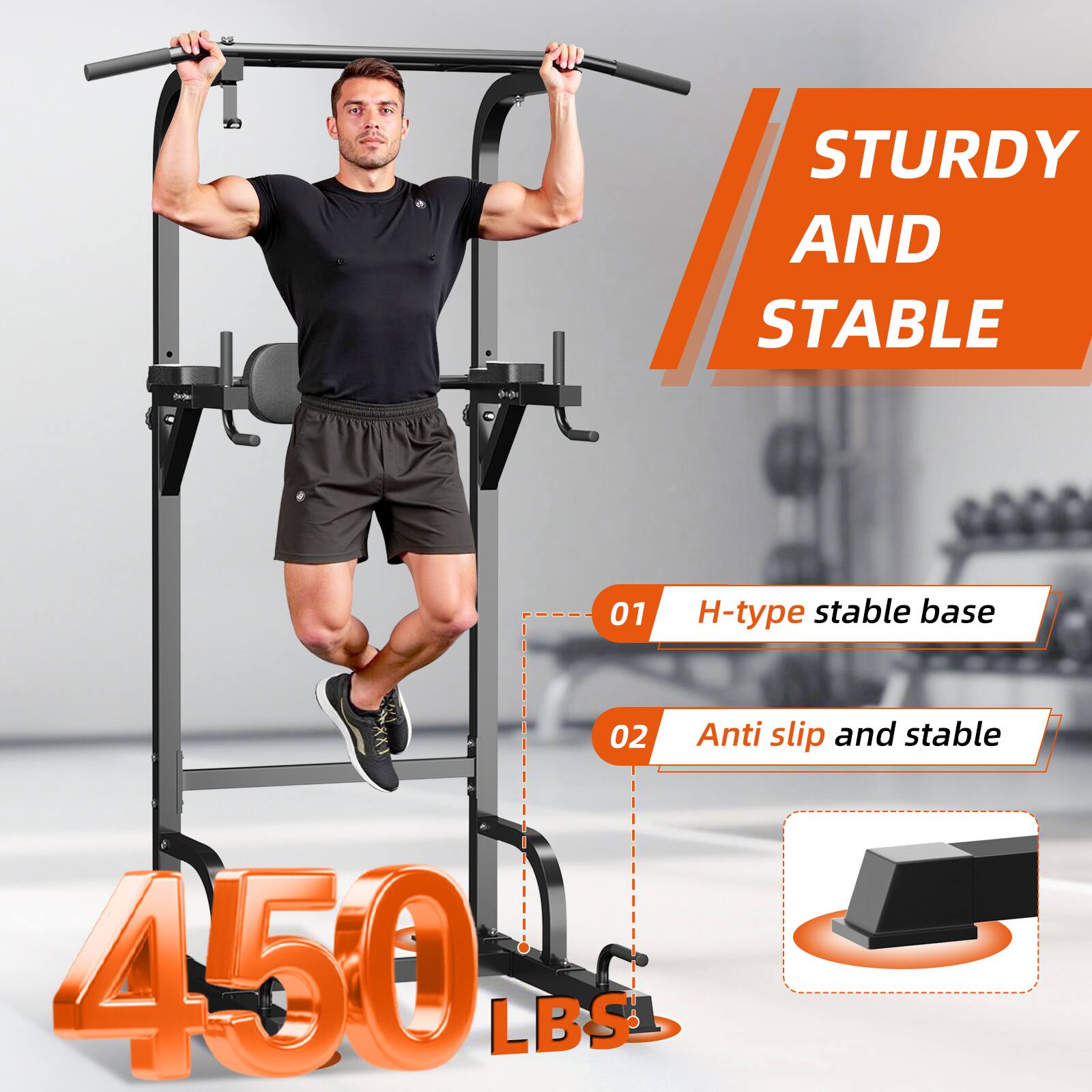 STURDY AND STABLE

01 H-type stable base

02 Anti slip and stable

450 LBS