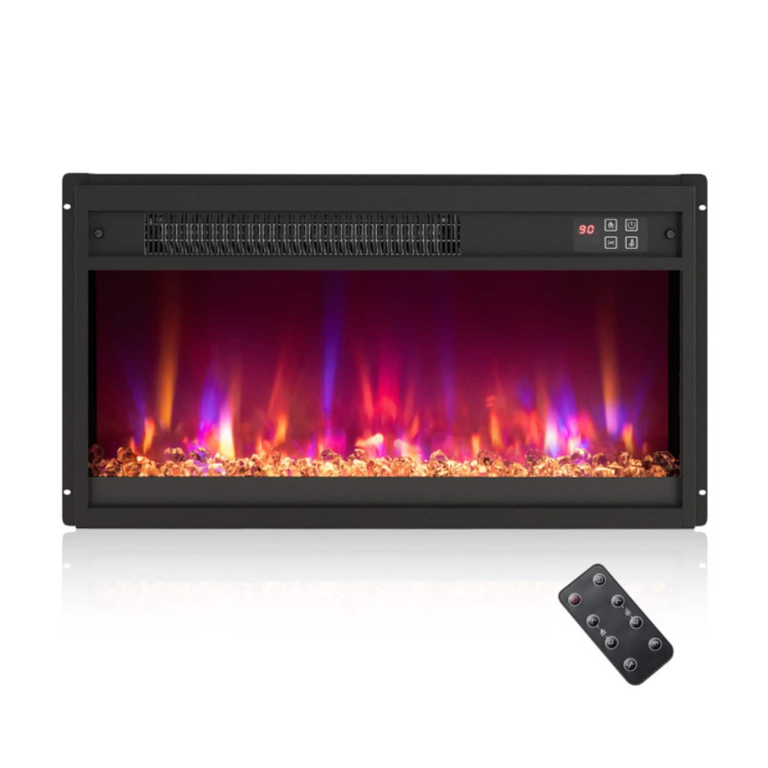 LUCKY ONE - 23 Inch Recessed Electric Fireplace Insert with Remote & 8 Flame Colors - Black