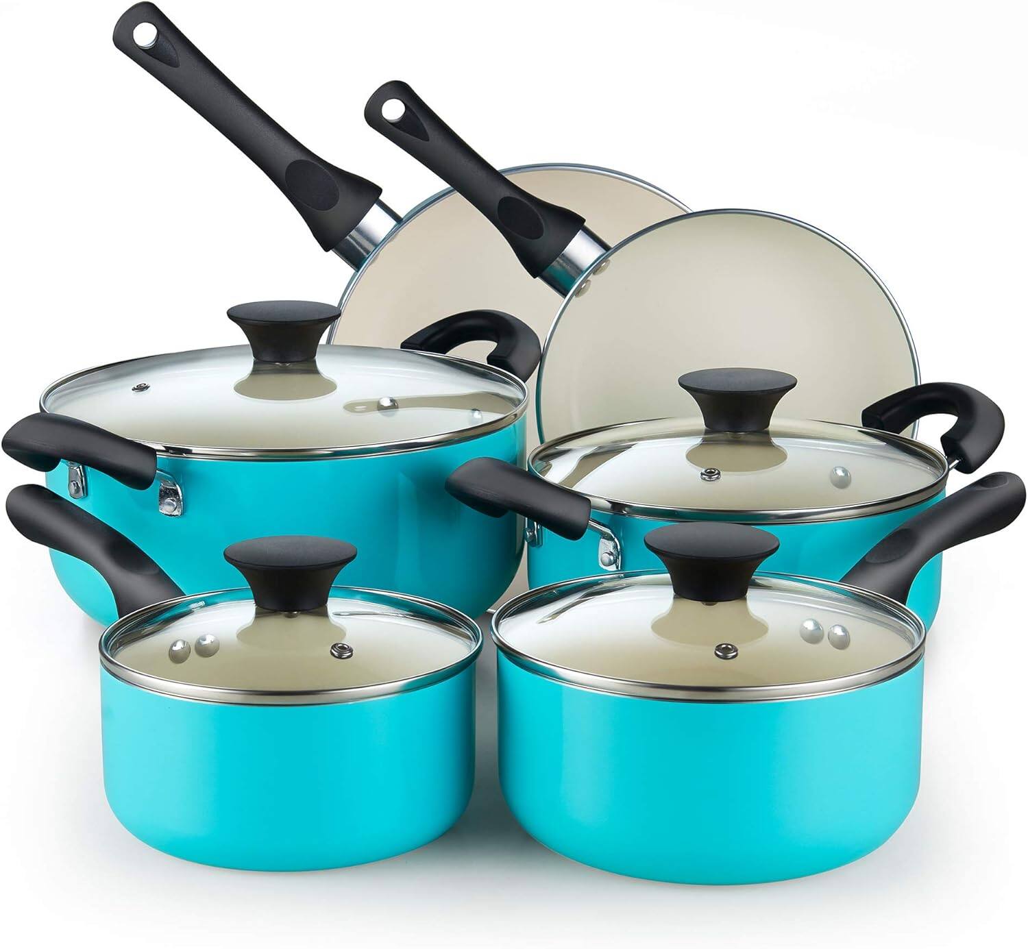 Front. Cook N Home - Cook N Home 10 Piece Nonstick Ceramic Coating Cookware Set, Turquoise - turquoise.
