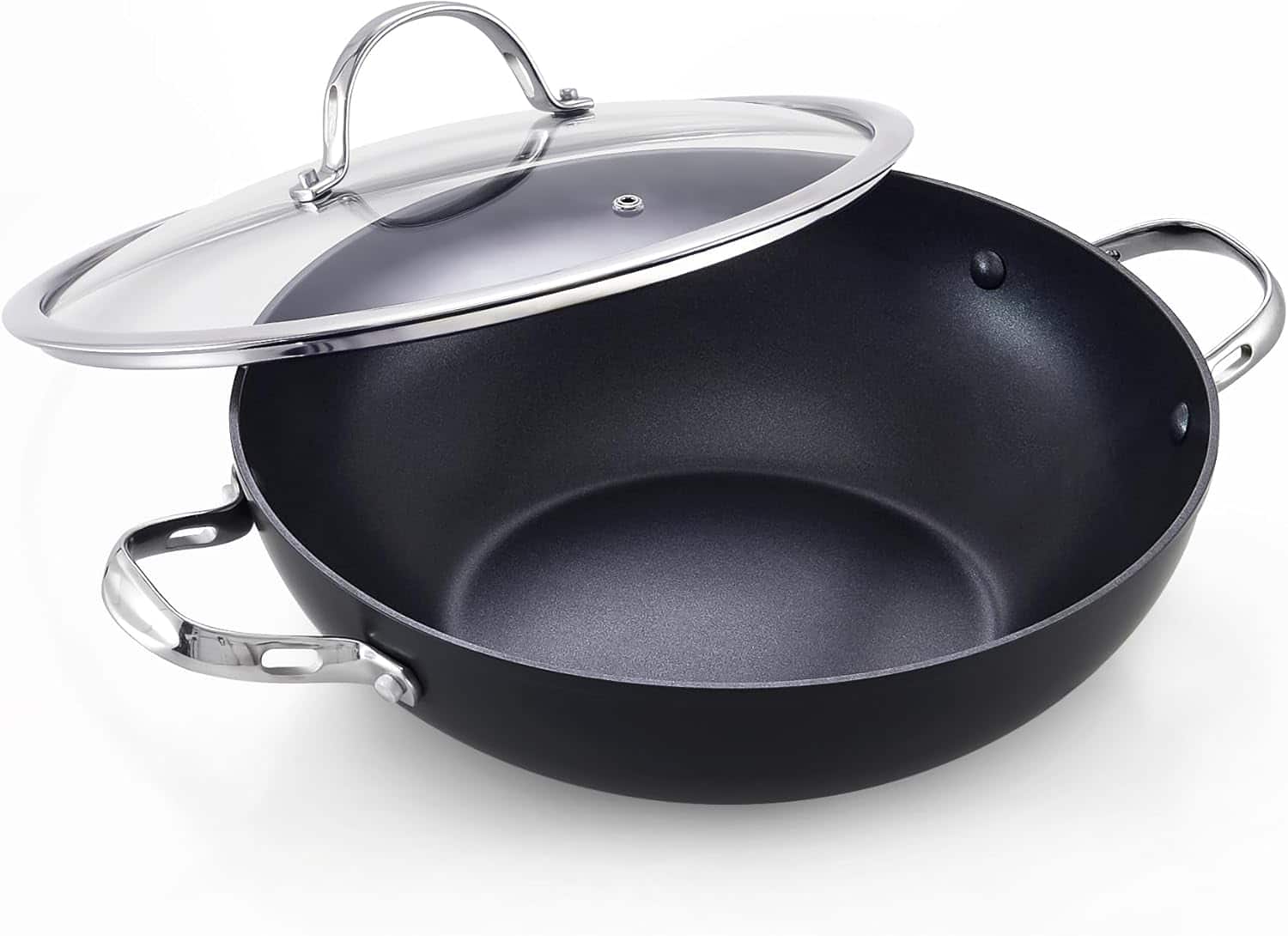 Cooks Standard - Classic 12'' 5Qt Hard Anodized Nonstick Chef's Pan Wok Stir Fry Pan with glass Lid,,Induction,Oven Safe - Black