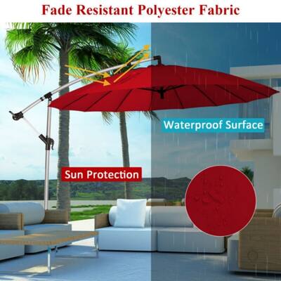 fade resistant red patio umbrella 9ft Motorized Market with Remote & Optional Base, 9FT(Base Not Included) / Beige Welcome a new level of comfort to your deck or patio OLILAWN 10ft Cantilever Patio Umbrella