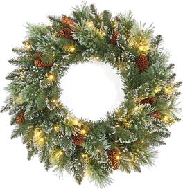 Jojoka - 24-in Christmas Wreath Pre-Lit Artificial for Indoor Outdoor Holiday Decorations - Green