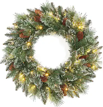 Front. Jojoka - 24-in Green Christmas Wreath Pre-Lit Artificial for Indoor Outdoor Holiday Decorations - Green.