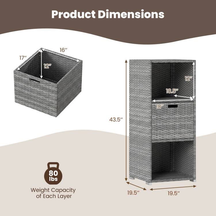 Product Dimensions: 17" x 12" x 16"  
Weight Capacity of Each Layer: 80 lbs