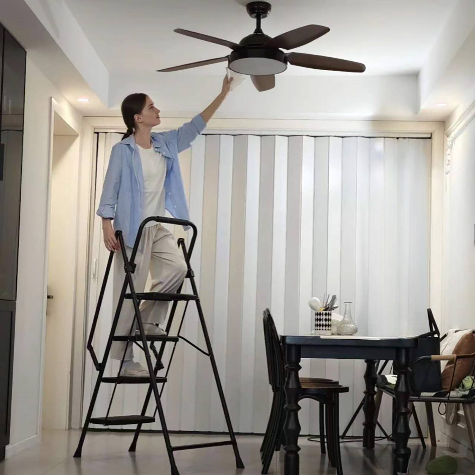 Alt View 1. Chateau Abodes - Folding Ladder with Handle, Rubber Feet Capacity 500lbs, Tall Ladders for Home High Ceilings - Black-4 Step.