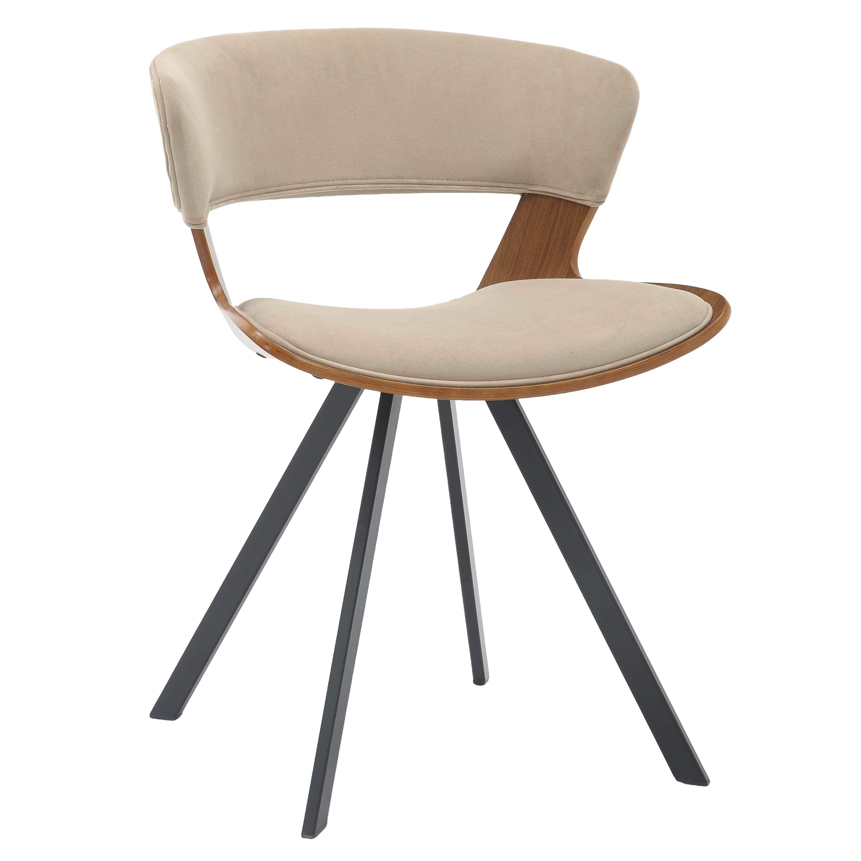 LeisureMod - Nymia Modern Accent Dining Chair - Upholstered Leather/Velvet Side Chair with Iron Legs - Walnut/Light Brown Velvet