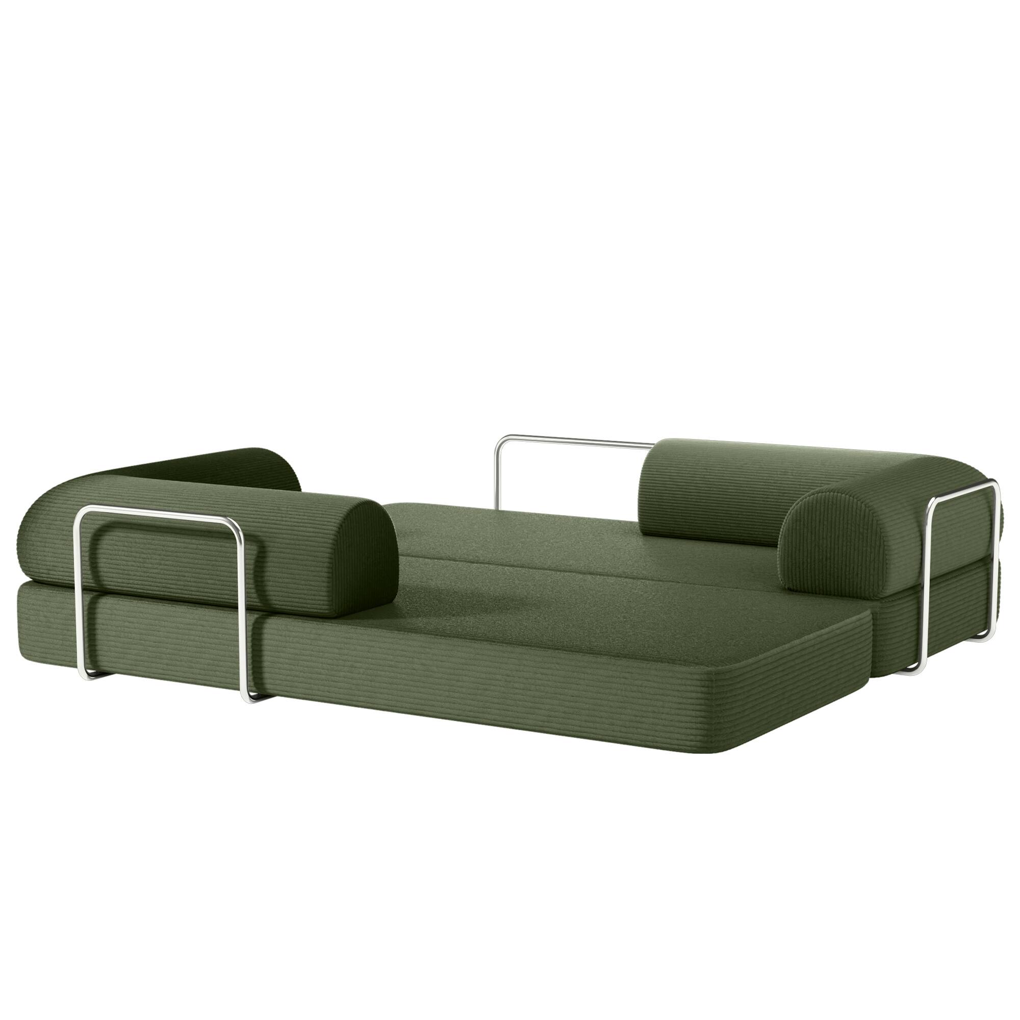 Left. Vaczon - 79" Modular Convertible Sofa Bed with High-Density Foam and Corduroy Upholstery with Lumbar Pillow Included - Olive Green.
