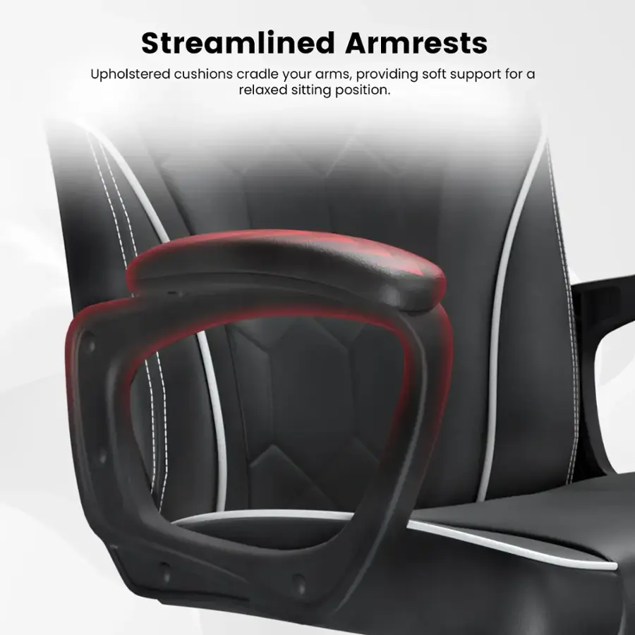 Streamlined Armrests: Upholstered cushions cradle your arms, providing soft support for a relaxed sitting position.