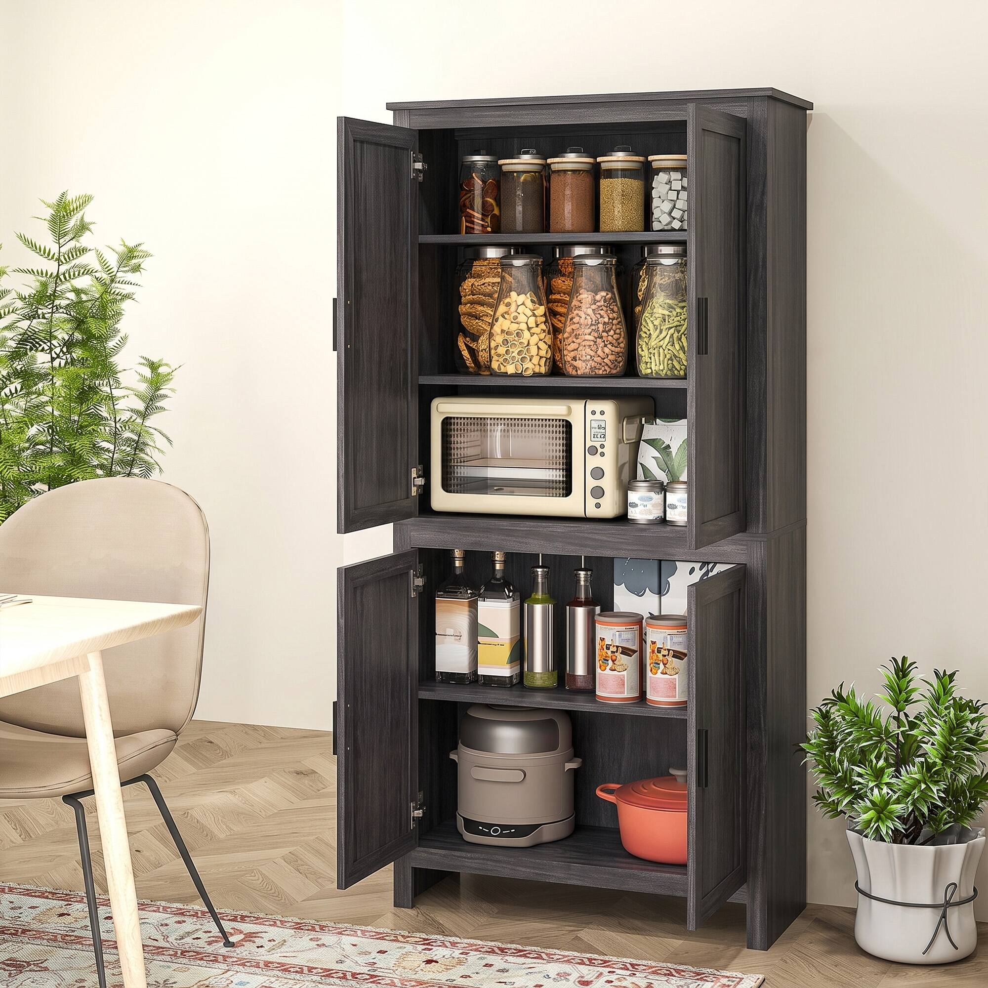 Alt View 1. Homcom - 64" 4-Door Kitchen Pantry, Freestanding Storage Cabinet with 3 Adjustable Shelves for Kitchen - Gray.