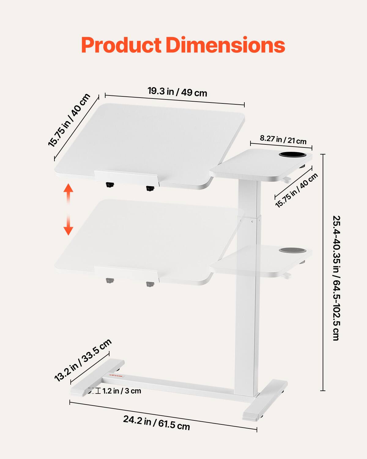 Product Dimensions

- 19.3 in / 49 cm
- 15.75 in / 40 cm
- 8.27 in / 21 cm
- 15.75 in / 40 cm
- 25.4-40.35 in / 64.5-102.5 cm
- 13.2 in / 33.5 cm
- 1.2 in / 3 cm
- 24.2 in / 61.5 cm