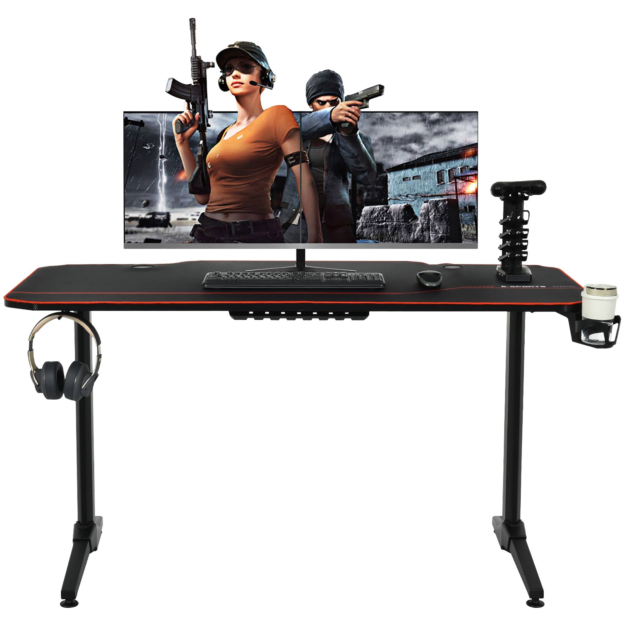 Alt View 17. Costway - T-Shaped Gaming Desk with Mouse Pad and Handle Rack - 55" Wide - Black.