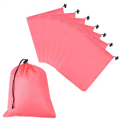 Front. Unique Bargains - Drawstring Bag with Toggle, Stuff Sack Waterproof Travel Storage Cinch Pouch, 10" x 12" & 8pcs - Fits Gym/Travel/Hiking - Pink.