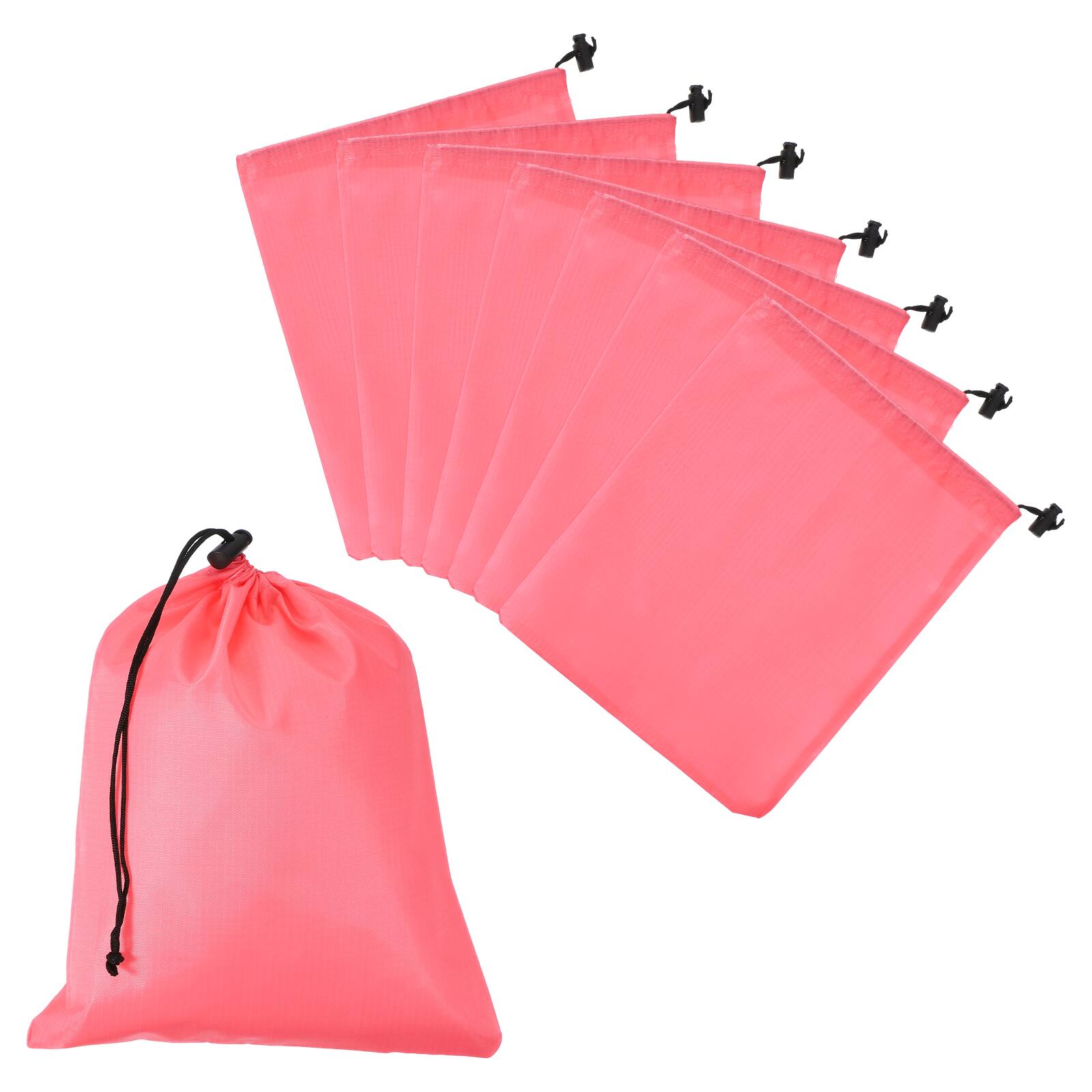 Front. Unique Bargains - Drawstring Bag with Toggle, Stuff Sack Waterproof Travel Storage Cinch Pouch, 10" x 12" & 8pcs - Fits Gym/Travel/Hiking - Pink.