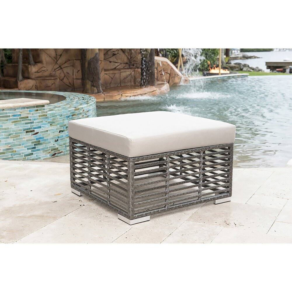 Left. Panama Jack Outdoor - Panama Jack Graphite Square Ottoman with Cushion - Gray.