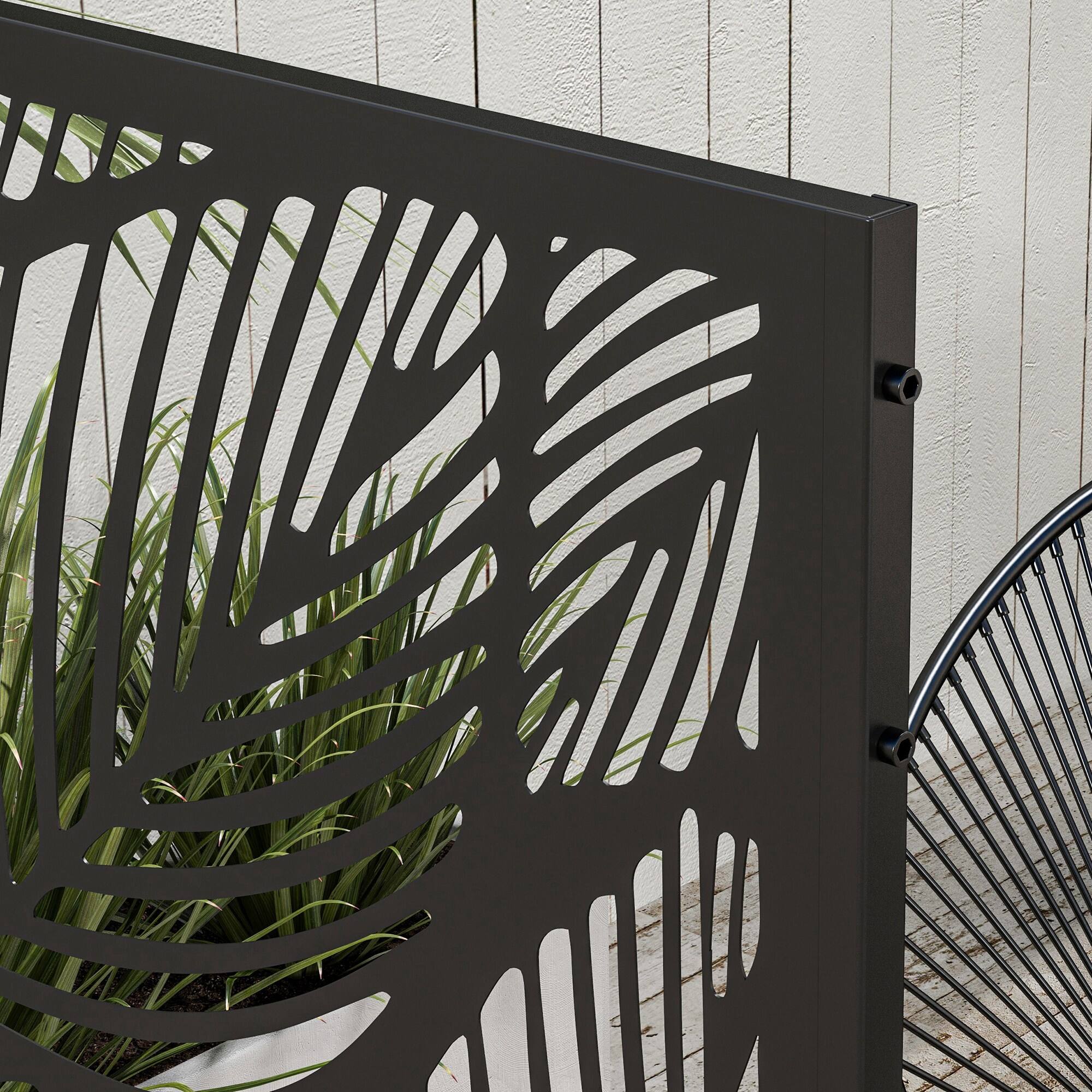 Alt View 7. Outsunny - Metal Outdoor Privacy Screen, Decorative Privacy Fence Screen, Outdoor Divider with Leaf Motif - Black.