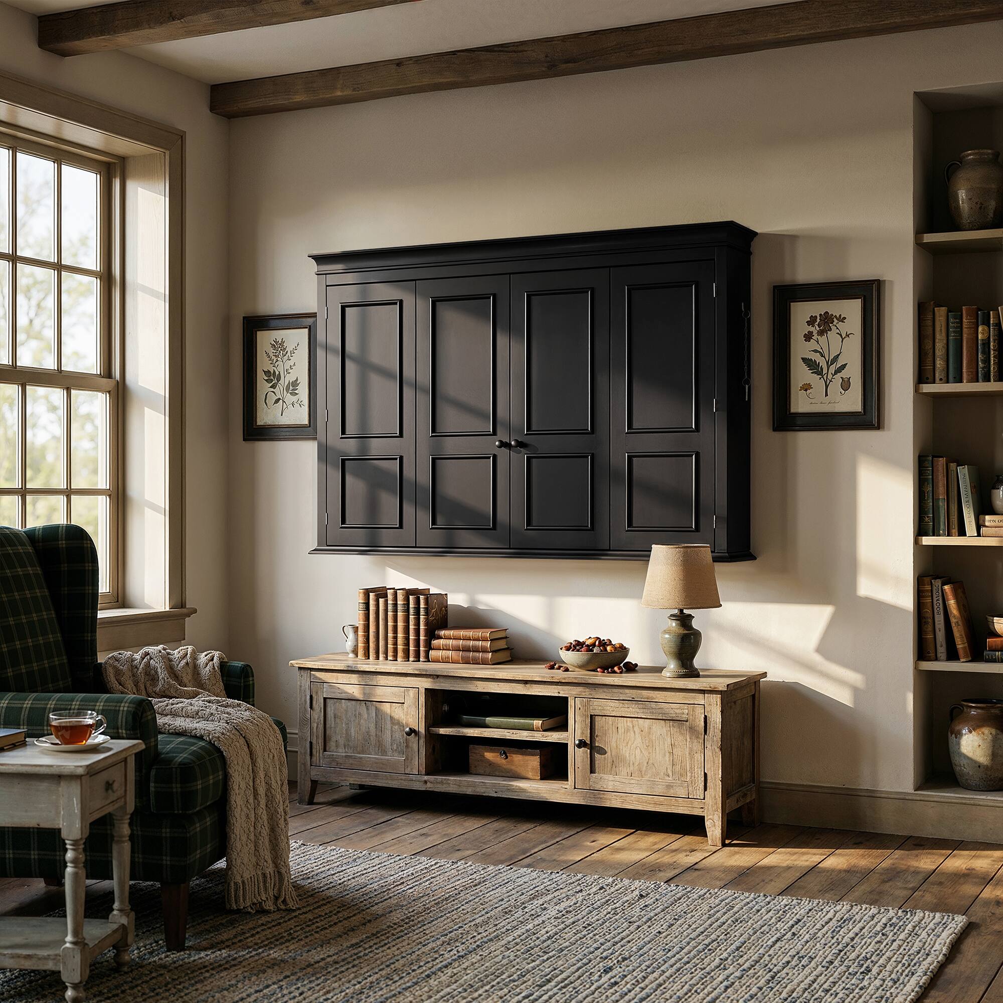 Alt View 9. Famapy - Stylish Wall-Mounted TV Cabinet for 60" TVs, Black Enclosure with Doors, Protective Cover & Elegant Decor - Black.