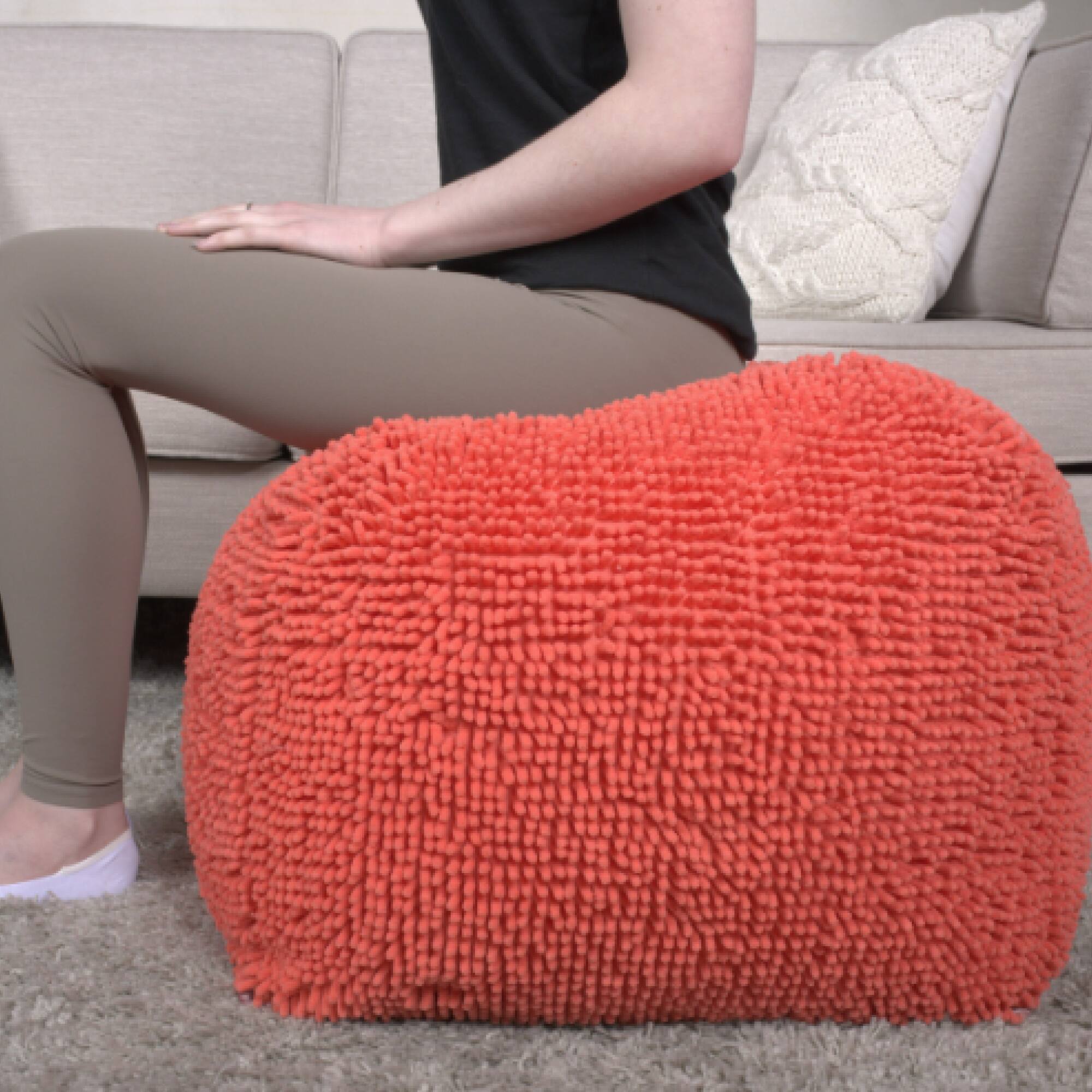Left. GOODSILO - Soft Microfiber Square Pouf with Plush Seating for Cozy Comfort - Coral.
