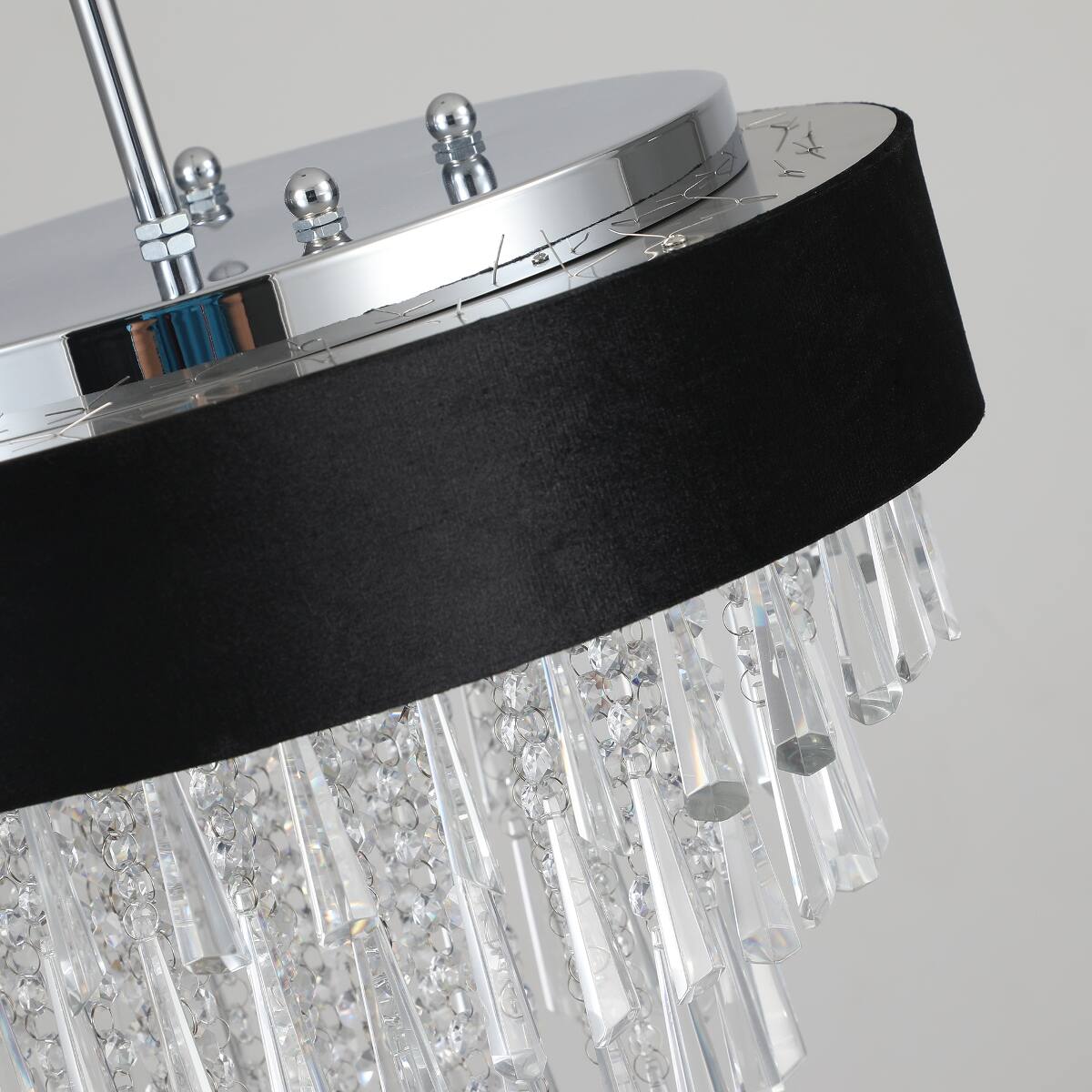 Alt View 9. Loheer - Loheer 18-Inch Modern Crystal Chandelier with Black Velvet Shade, Adjustable Height, Eight-Light G9 Fixture.