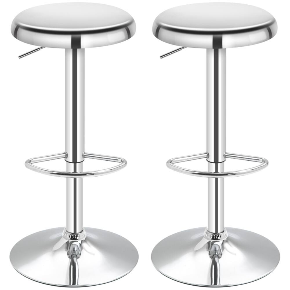 SlickBlue - Set of 2 Adjustable Height Bar Stools with Cushioned Seats, Metal Frame, and Swivel for Home or Restaurant - Silver