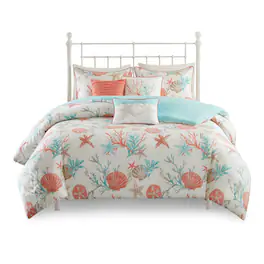 Gracie Mills - Koreen 6-Piece Coastal Escape Cotton Sateen Bedding Ensemble - Coral