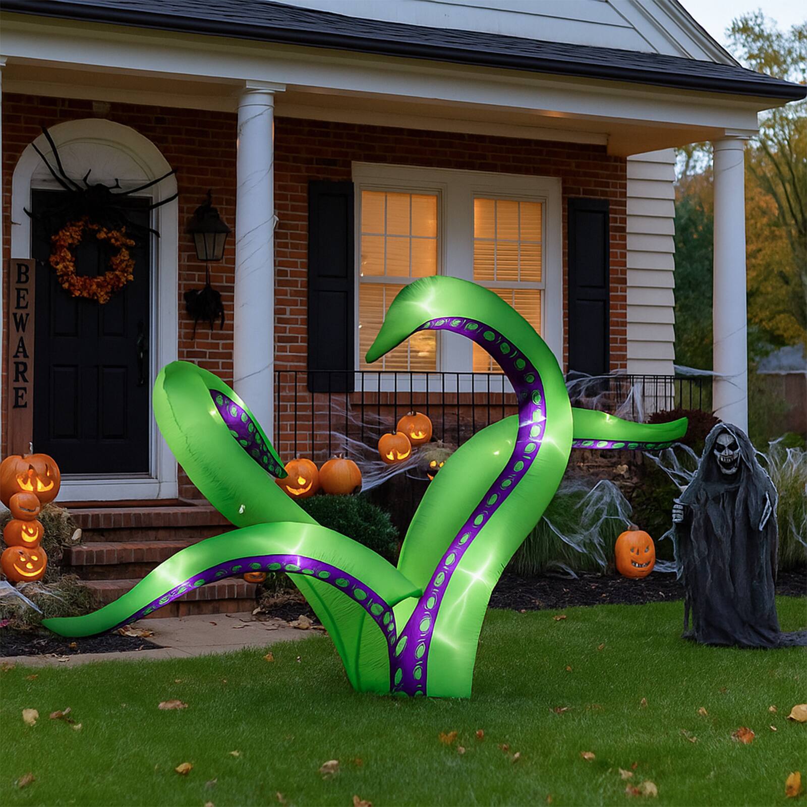 Alt View 6. Sunoyar - 6.9ft Halloween Inflatable Octopus Tentacles with LED Lights 2 Pack - Green.