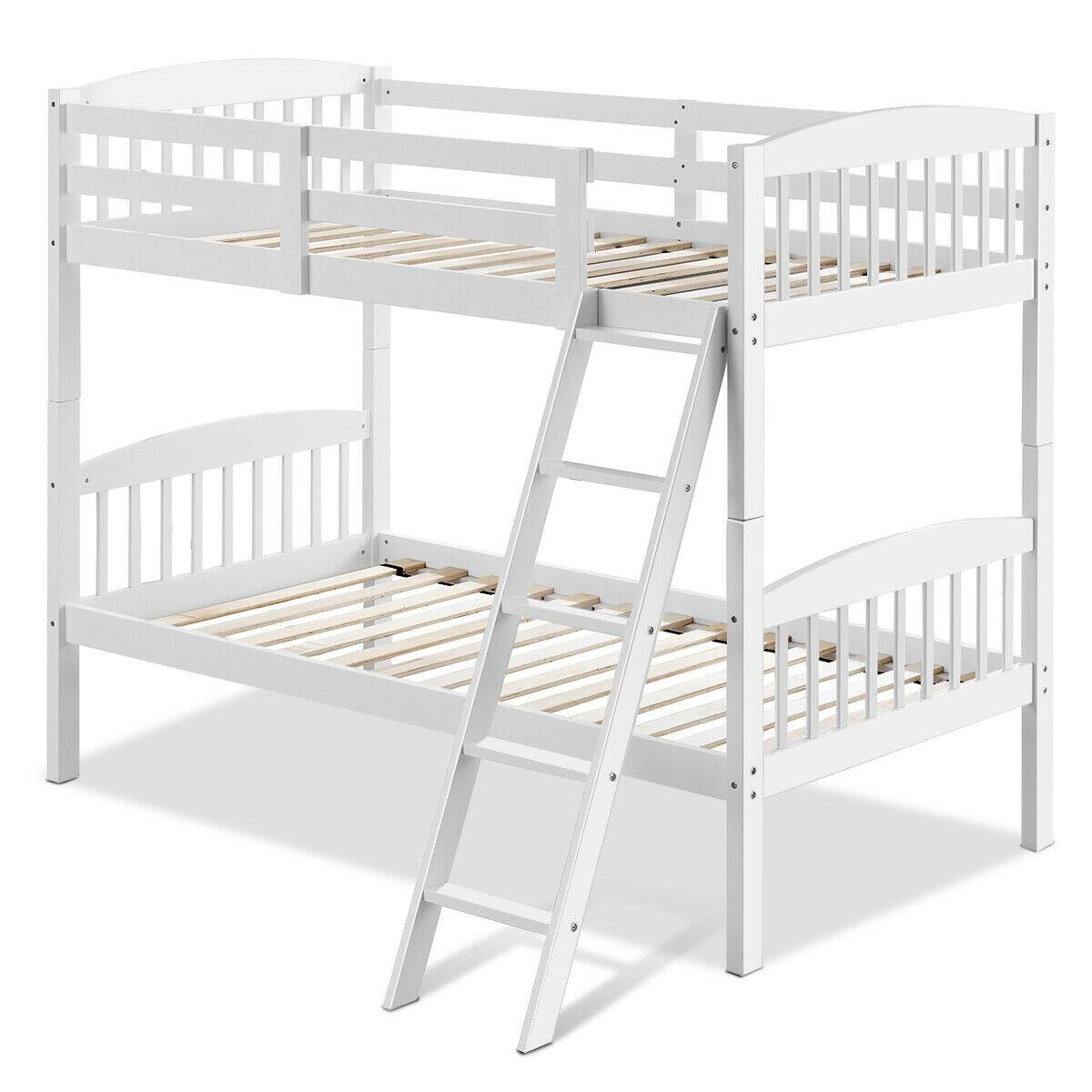 Alt View 9. Gymax - Gymax Wood Hardwood Twin Bunk Beds Convertible into 2 Individual Kid Bed Ladder White - White.