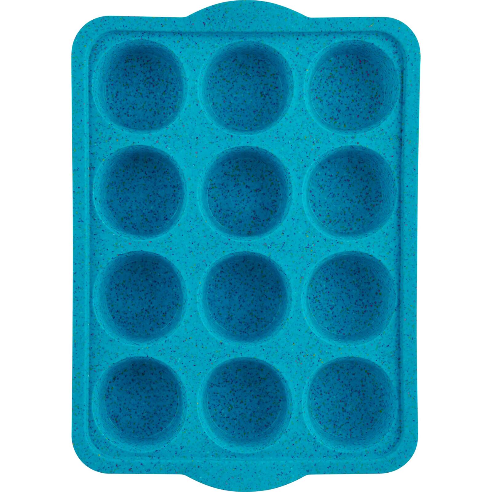 Front. Trudeau - Structure Silicone 12 Cavity Muffin Pan, Tropical Granite - Blue.