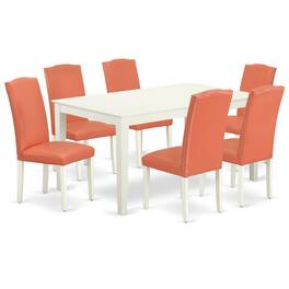 East West Furniture - Dining Room Set Linen White - Brown