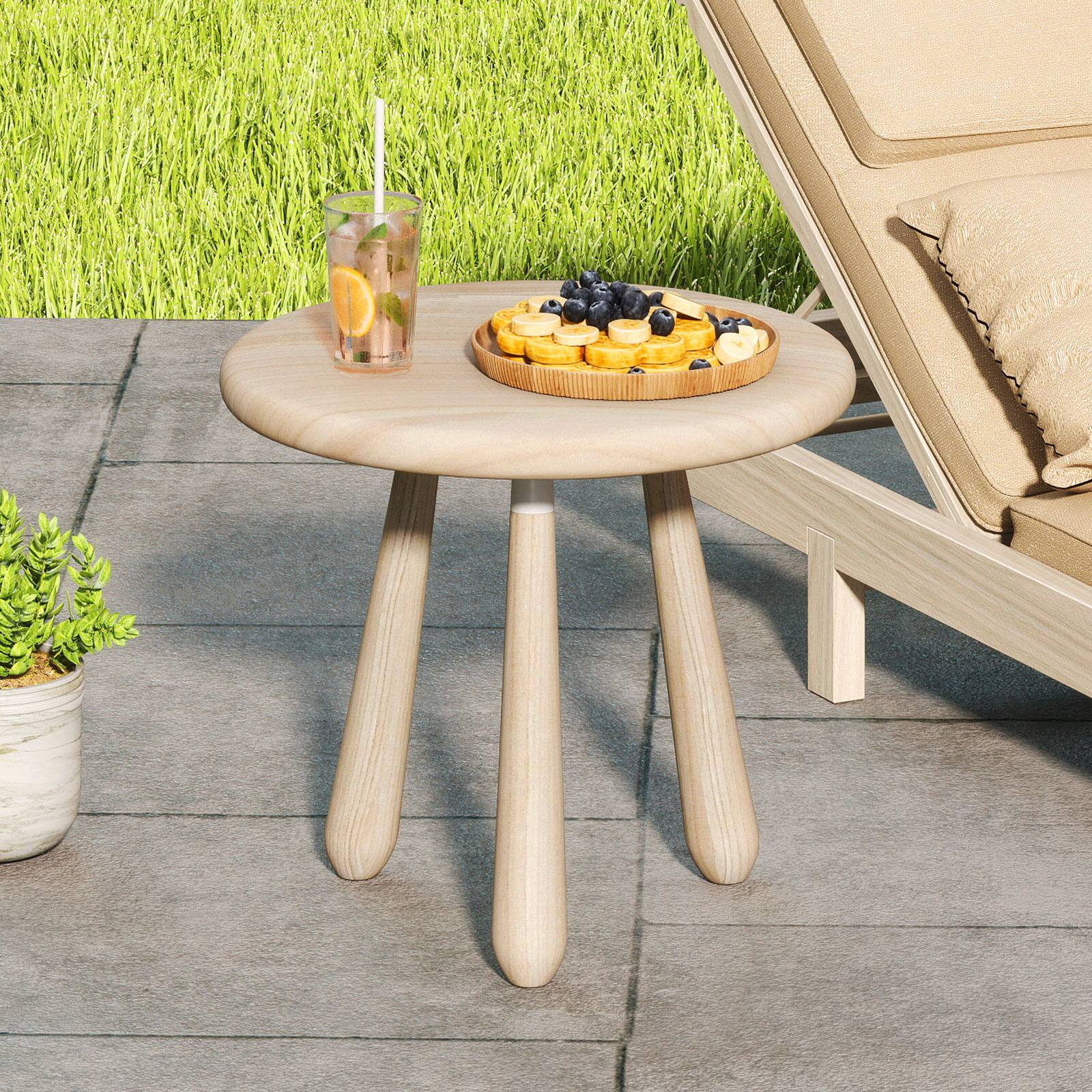 Alt View 1. Gymax - Gymax 18'' Round End Table Outdoor Mahogany Wood Side Table w/ Thickened Board - Yellow.