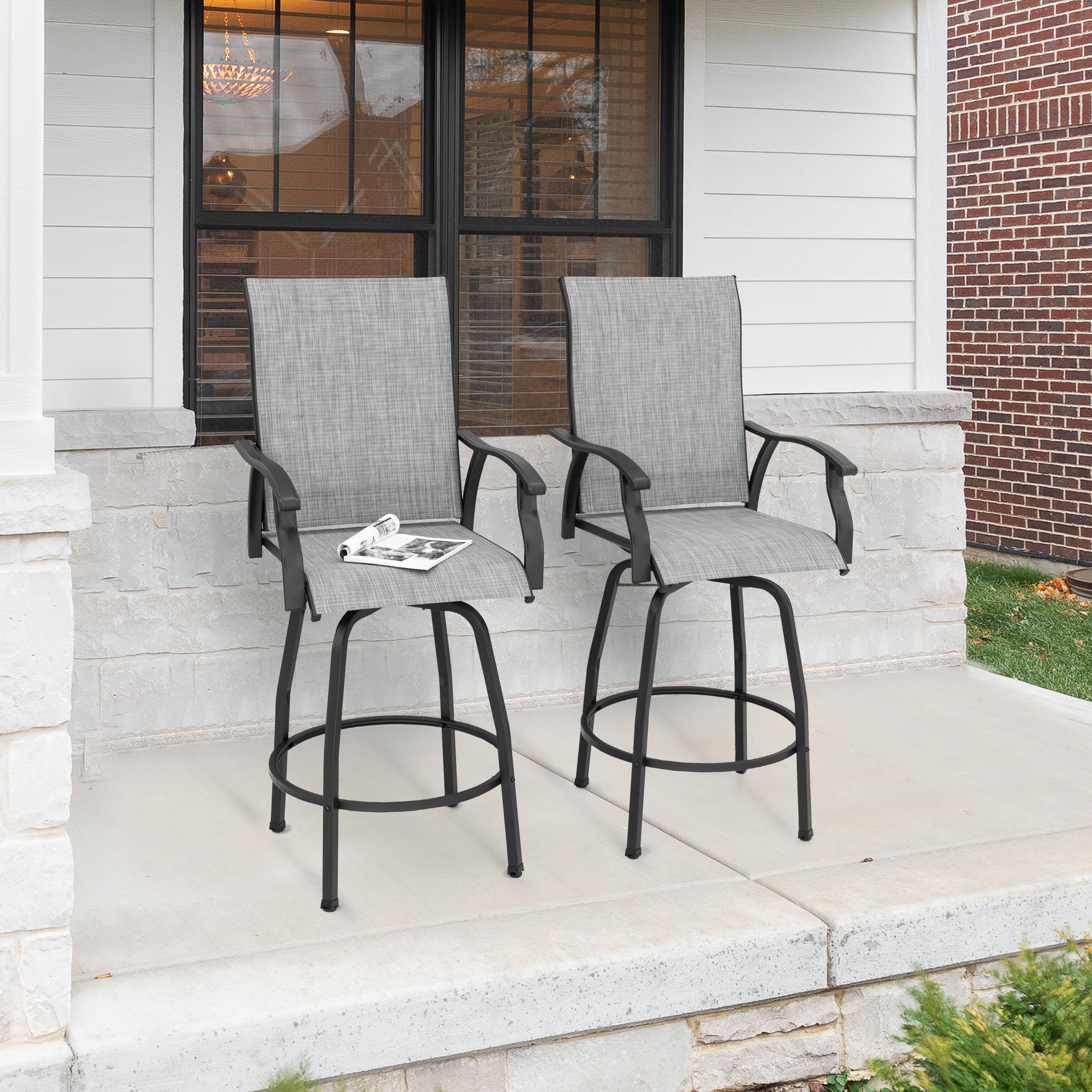 Left. Nuu Garden - Nuu Garden Outdoor Swivel Bar Stools, Set of 2 Patio Bistro Chairs, All-Weather Textilene - Gray&Black.