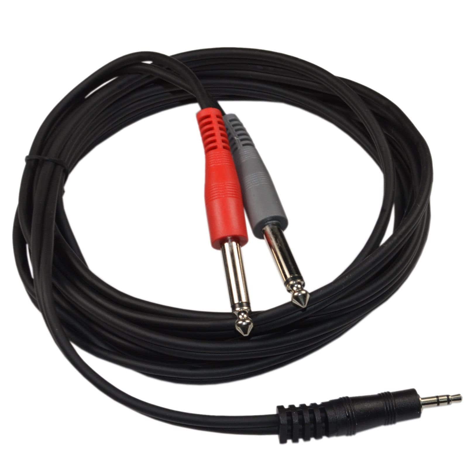 HQRP - 10 ft 3.5 mm TRS - Dual 1/4 in TS Stereo Breakout Audio Cable for Speakers, CD Players, MP3 Players, Smartphone, Laptop