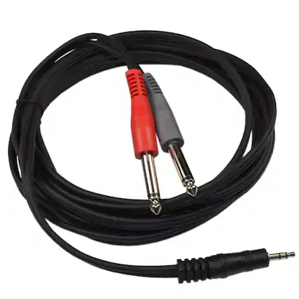 Front. HQRP - 10 ft 3.5 mm TRS - Dual 1/4 in TS Stereo Breakout Audio Cable for Speakers, CD Players, MP3 Players, Smartphone, Laptop.