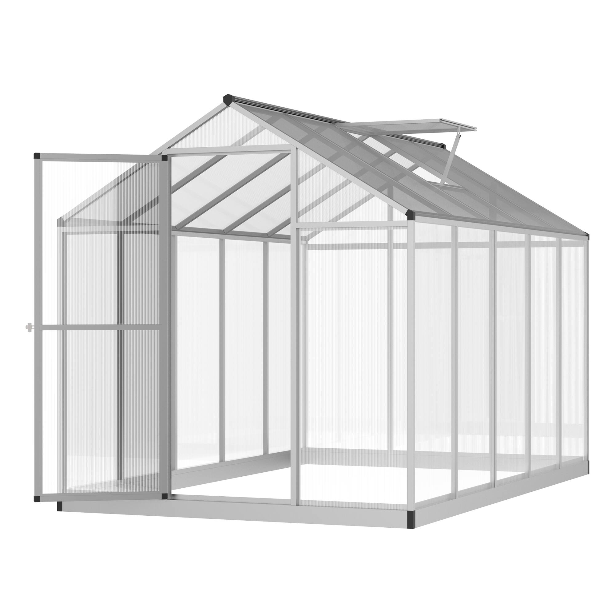 Front. Outsunny - L x 6' W Walk-In Polycarbonate Greenhouse with Roof Vent for Ventilation & Rain Gutter for.